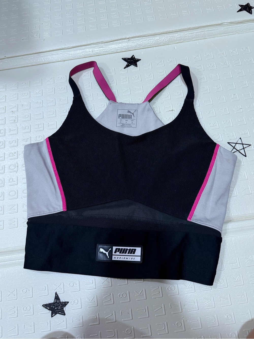 Puma Black and Pink One-Piece Athletic sport bra